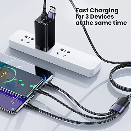 6FT 100W USB C Multi Fast Charging Cable QC 6A USB C pd Multi Cable 3 in 1 Charging Cord Adapter with Lightning/Type-C/Micro USB Port Connectors, Multi Charger Cable for Laptop/Tablet/Phone