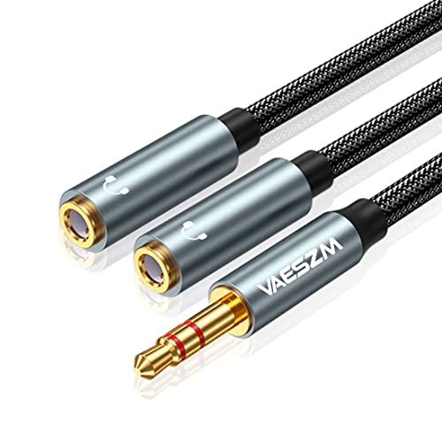 VAESZM Headphone Splitter, 3.5mm Y Splitter Audio Stereo Cable Male to 2 Female Extension Cable Jack Adapter Earphone Headset Cord for Laptop Smartphone(Male to 2 Female, 1.14FT)