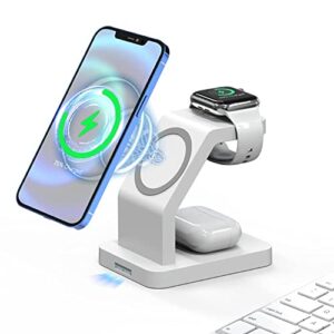 3 in 1 mag-safe wireless charging station,magnetic 18w fast charger stand for apple iphone 14/13/12,14/13/12pro,14/13/12pro max,mini,airpods 2/pro,iwatch 8/se/7/6/5/4/3(qc3.0 adapter included)