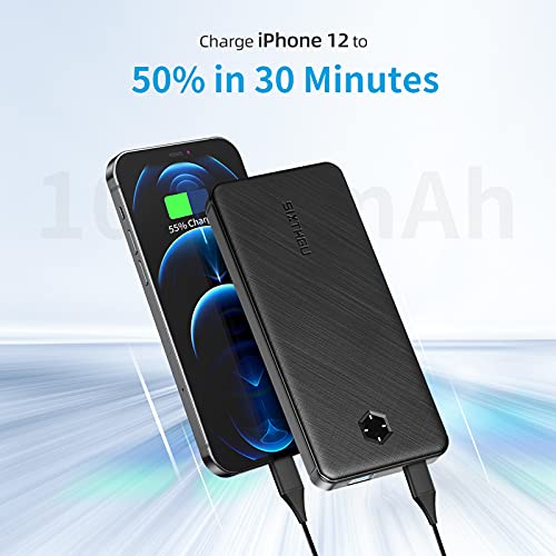 SIXTHGU Portable Charger, S2101 Power Bank 10000mAh USB C Battery Pack with 3A Fast Charging and Dual Output for iPhone, Samsung Galaxy and More（Black）