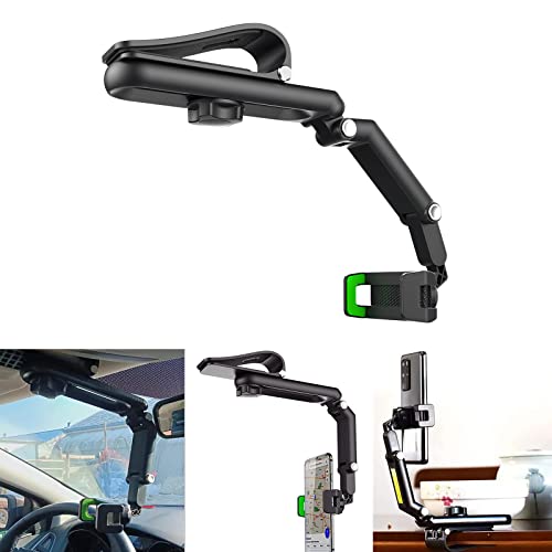 HIYITKS Sun Visor Car Phone Holder Mount Multifunctional Cell Phone Stand Universal Adjustable Arm Cradles Car Holder Mount Phone Car Clip Mount for Sun Visor Rearview Mirror Steering Wheel (Green)