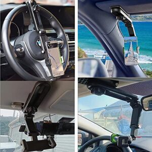 HIYITKS Sun Visor Car Phone Holder Mount Multifunctional Cell Phone Stand Universal Adjustable Arm Cradles Car Holder Mount Phone Car Clip Mount for Sun Visor Rearview Mirror Steering Wheel (Green)