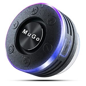 mugo bluetooth speaker, shower speaker with suction cup, ip7 waterproof portable wireless speakers for shower, mini outdoor speaker with ambient led light, 360° full surround sound, enhanced bass