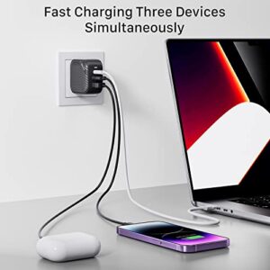 INVZI 65W GaN USB C Charger 3-Port, PPS PD Fast Charger Multiport USB C Wall Charger Power Adapter for MacBook Pro Air, iPad Pro Air, iPhone 14 13 12 11 Pro Max, Galaxy S22 S21 S20 Note 20, Pixel