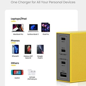 Shargeek USB C Charger, GaN Charger 100W, Wall Charger Multiport Quick Charging Station for iPhone 14/Pro, PPS PD 3.0 MacBook Pro/Air, Dell XPS, Pixel, iPad Pro, and More (Yellow)