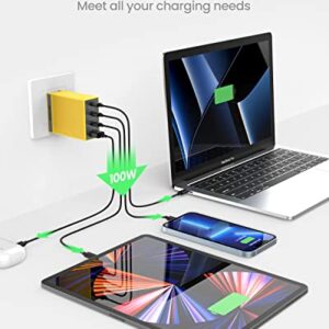 Shargeek USB C Charger, GaN Charger 100W, Wall Charger Multiport Quick Charging Station for iPhone 14/Pro, PPS PD 3.0 MacBook Pro/Air, Dell XPS, Pixel, iPad Pro, and More (Yellow)