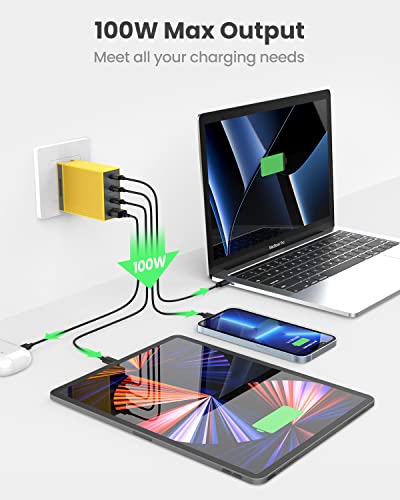 Shargeek USB C Charger, GaN Charger 100W, Wall Charger Multiport Quick Charging Station for iPhone 14/Pro, PPS PD 3.0 MacBook Pro/Air, Dell XPS, Pixel, iPad Pro, and More (Yellow)