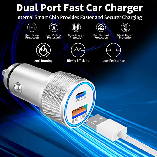 Car Charger,Apple MFi Certified iPhone Car Charger 38W USB C Car Charger IDiSONCABLE All Metal Dual Port PD&QC Car Charger Adapter with 2Pack Lightning Cable for iPhone 14 13 12 11 XR X XS iPad AirPod