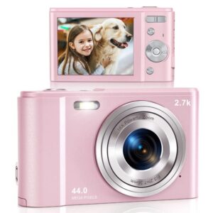 Digital Camera, Lecran FHD 2.7K 44.0 MegaPixels Vlogging Camera with 16X Digital Zoom, 2.88" IPS Screen, Mini Compact Portable Cameras for Students, Teens, Kids (2.7K Pink)