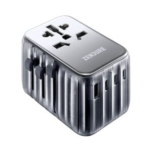 zendure universal travel adapter 65w pd fast charger 4 usb-c,1 usb-a, international wall charger ac plug adaptor all in one worldwide power charger compatible with laptops ipad iphone airpods