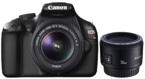 canon digital slr camera eos kiss x50 with lens kit ef-s18-55mm f3.5-5.6 is ii + ef50mm f1.8 ii (black) – international version (no warranty)