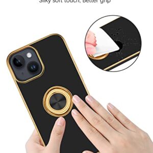 BENTOBEN iPhone 14 Case with 360° Ring Holder, Shockproof Slim Kickstand Magnetic Support Car Mount Women Men Non-Slip Protective Phone Case for iPhone 14 6.1", Black/Gold