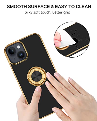 BENTOBEN iPhone 14 Case with 360° Ring Holder, Shockproof Slim Kickstand Magnetic Support Car Mount Women Men Non-Slip Protective Phone Case for iPhone 14 6.1", Black/Gold