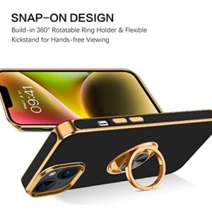 BENTOBEN iPhone 14 Case with 360° Ring Holder, Shockproof Slim Kickstand Magnetic Support Car Mount Women Men Non-Slip Protective Phone Case for iPhone 14 6.1", Black/Gold