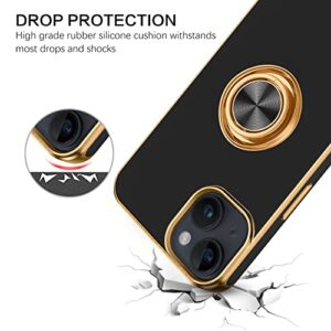 BENTOBEN iPhone 14 Case with 360° Ring Holder, Shockproof Slim Kickstand Magnetic Support Car Mount Women Men Non-Slip Protective Phone Case for iPhone 14 6.1", Black/Gold