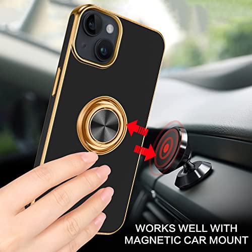 BENTOBEN iPhone 14 Case with 360° Ring Holder, Shockproof Slim Kickstand Magnetic Support Car Mount Women Men Non-Slip Protective Phone Case for iPhone 14 6.1", Black/Gold