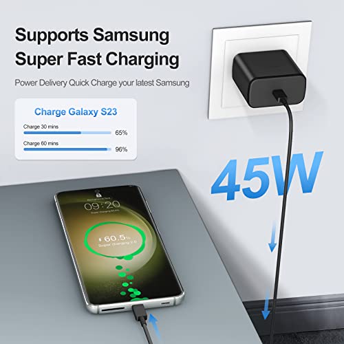 45W Samsung Charger Type C Super Fast Charging USB C Charger with 5Ft USB C to C Cord for Samsung Galaxy S23/S23 Ultra/S23+/S22/S22 Ultra/S22+/S21/S21 Ultra/Z Fold 3/Flip 3