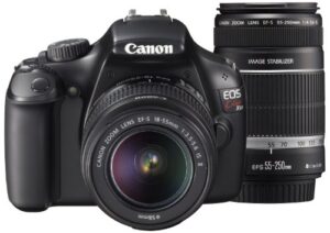 canon digital slr camera eos kiss x50 with zoom kit ef-s18-55mm f3.5-5.6 is ii + ef-s55-250mm f4-5.6 is ii (black) – international version (no warranty)
