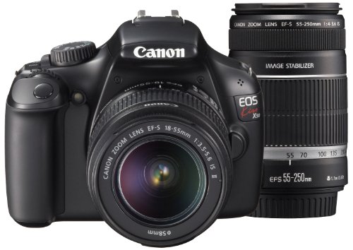 Canon Digital SLR Camera EOS Kiss X50 with zoom KIT EF-S18-55mm F3.5-5.6 IS II + EF-S55-250mm F4-5.6 IS II (Black) - International Version (No Warranty)