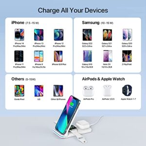 Wireless Charger, 3 in 1 Fast Charging Station, Folding Wireless Charger Stand for iPhone 14,13,12,11/Pro/Max/Mini/Plus, X,XR, XS/Max,SE, 8/Plus,Apple Watch 1-8,Airpods 3/2/Pro with 18W Adapter(White)