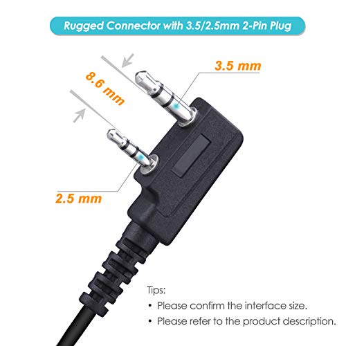 COMMIXC 2-Pack Walkie Talkie Earpiece, 3.5mm/2.5mm 2-Pin G Shape Walkie Talkie Headset with PTT Mic, Compatible with Kenwood Bao Feng Two-Way Radios