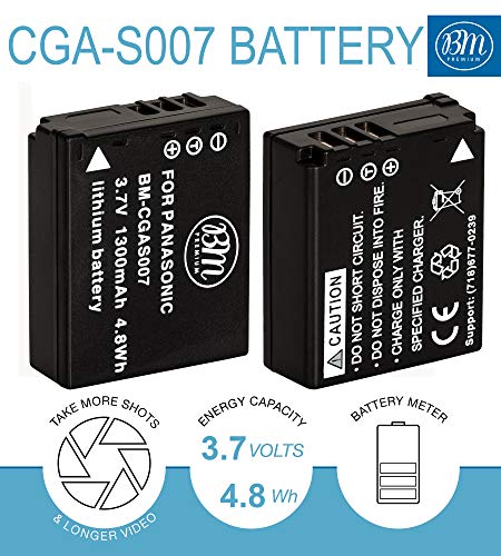 BM Premium 2-Pack of CGA-S007 Batteries and Battery Charger for Panasonic DMC-TZ1, DMC-TZ2, DMC-TZ3, DMC-TZ4, DMC-TZ5, DMC-TZ11, DMC-TZ15, DMC-TZ50 Digital Camera