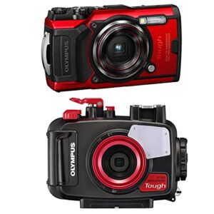 olympus tough tg-6 digital camera, red pt-059 underwater housing for tg-6 cameras, waterproof to 147 feet