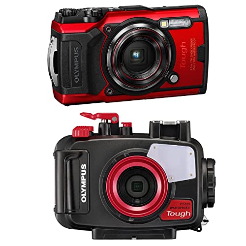 Olympus Tough TG-6 Digital Camera, Red PT-059 Underwater Housing for TG-6 Cameras, Waterproof to 147 Feet