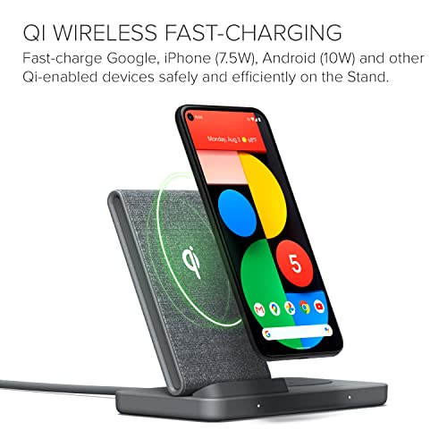 iOttie iON Wireless Duo CERTIFIED BY GOOGLE 10W Stand + 5W Pad Qi-Certified Charger | MADE FOR GOOGLE | Compatible with Google, Google Pixel, Pixel Buds | Includes Power Cable & Adapter | Dark Grey