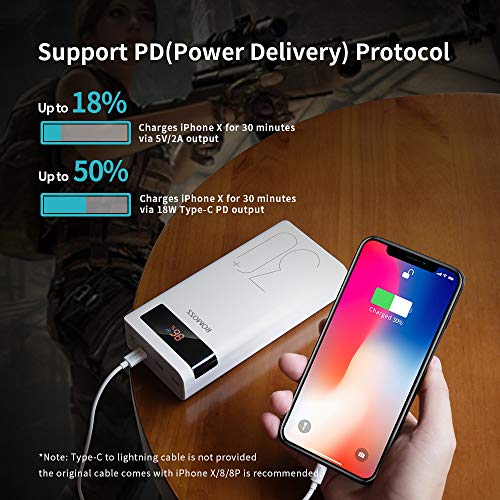 ROMOSS Sense8P+ 30000mAh Power Bank, 18W Type C PD Fast Charge Portable Charger with 3 Outputs and 3 Inputs, Huge Capacity External Battery Pack Compatible with iPhone, iPad Pro, Samsung and More