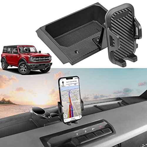 Ecarzo Phone Holder Mount for 2021 2022 2023 Ford Bronco Center Console Dash Storage Tray Cell Phone Stand Sunglass Holder Accessories