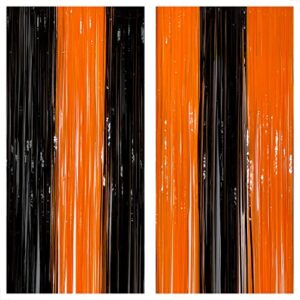 katchon, xtralarge, black and orange foil fringe – 8×6.4 feet, pack of 2 | graduation decorations class of 2023 orange and black | orange and black graduation decorations | march madness decorations
