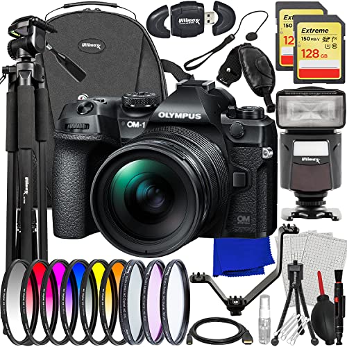 Ultimaxx Advanced OM System OM-1 Mirrorless Camera w/ 12-40mm f/2.8 Lens Bundle - Includes: 2X 128GB Extreme SDXC’s, Universal Speedlite, V-Shaped Bracket, Camera Backpack & Much More (37pc Bundle)