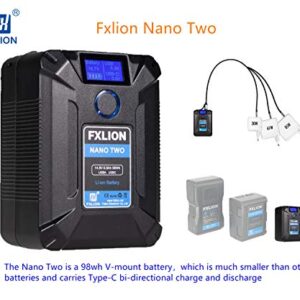 SONGING FXLION Nano Two 98WH Tiny V-Mount/V-Lock Battery with Type-C, D-tap, USB A, Micro USB for Cameras, Camcorders,Large LED Lights, Monitors, MacBook and Smartphone