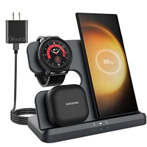 3 in 1 wireless charger for samsung, samsung s23 ultra charger for s22 ultra/s23 /s23+/z fold 4/flip 4/s22, galaxy watch 5/5 pro/4 charger，wireless charging station for galaxy buds black
