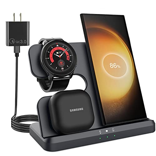 3 in 1 Wireless Charger for Samsung, Samsung S23 Ultra Charger for S22 Ultra/S23 /S23+/Z Fold 4/Flip 4/S22, Galaxy Watch 5/5 Pro/4 Charger，Wireless Charging Station for Galaxy Buds Black