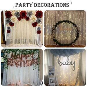 White Backdrop Curtains with Lights String for Wedding Parties 10×10ft Sheer Tulle Backdrop Curtain for Bridal Shower Baby Shower Birthday Party Photo Shoot Background Decorations(2 Panels 10ft×10ft)