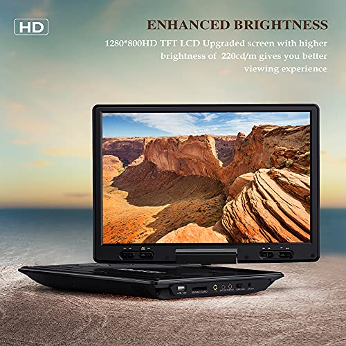 14.9" Portable DVD Player with 12.5" Large HD Swivel Screen,Exclusive Button Design,Car Headrest Mount Provided,High Volume Speaker,Support CD/DVD/SD Card/USB,Region Free