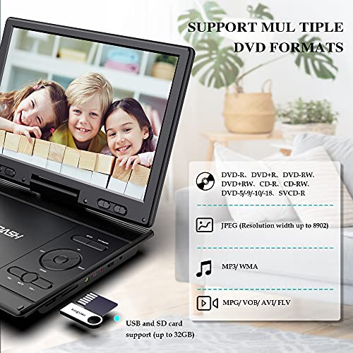 14.9" Portable DVD Player with 12.5" Large HD Swivel Screen,Exclusive Button Design,Car Headrest Mount Provided,High Volume Speaker,Support CD/DVD/SD Card/USB,Region Free