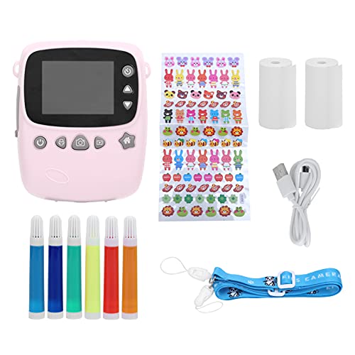 Kids Camera, Digital Camera Print Instant Camera 1080P 2.4 Inch Screen Video Camera, 2 Rolls of Printing Paper, 6 Colors Brush Pen Gift for 3-10 Years Age Girls Birthday Kids Toys(Pink)