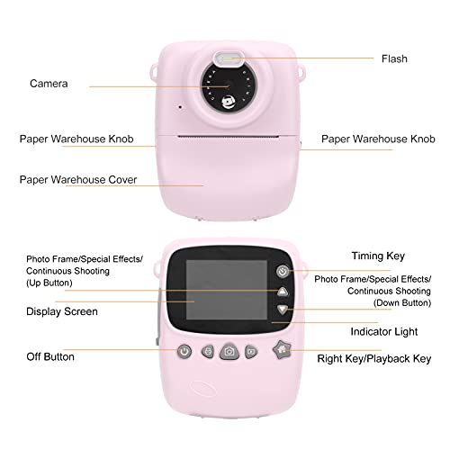 Kids Camera, Digital Camera Print Instant Camera 1080P 2.4 Inch Screen Video Camera, 2 Rolls of Printing Paper, 6 Colors Brush Pen Gift for 3-10 Years Age Girls Birthday Kids Toys(Pink)