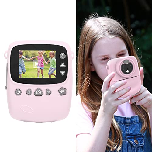 Kids Camera, Digital Camera Print Instant Camera 1080P 2.4 Inch Screen Video Camera, 2 Rolls of Printing Paper, 6 Colors Brush Pen Gift for 3-10 Years Age Girls Birthday Kids Toys(Pink)