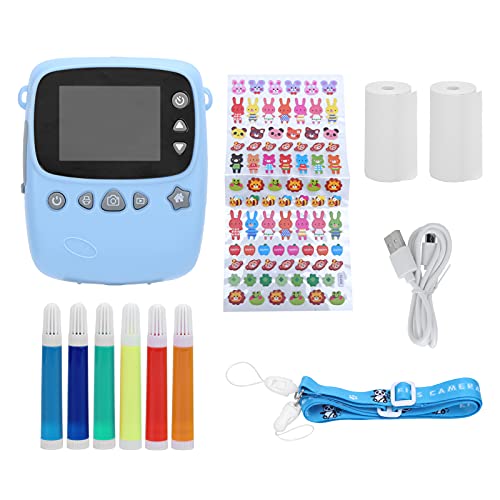 Kids Camera, Digital Camera Print Instant Camera 1080P 2.4 Inch Screen Video Camera, 2 Rolls of Printing Paper, 6 Colors Brush Pen Gift for 3-10 Years Age Girls Birthday Kids Toys(Blue)