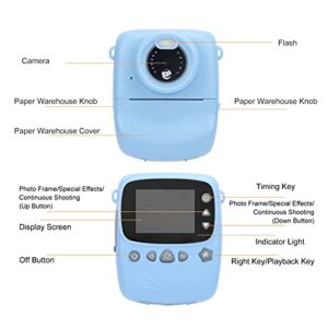 Kids Camera, Digital Camera Print Instant Camera 1080P 2.4 Inch Screen Video Camera, 2 Rolls of Printing Paper, 6 Colors Brush Pen Gift for 3-10 Years Age Girls Birthday Kids Toys(Blue)