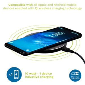 Philips Accessories Fabric Wireless Charger, 10W Fast Charging, Qi-Certified for iPhone 13/12/11/Pro/Pro Max/Mini, Samsung Galaxy S21, Google Pixel 6, Gray, DLP9035BC/27