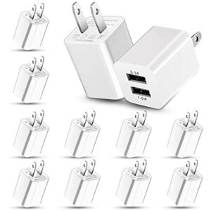 12 pieces usb wall plugs usb charger blocks charging blocks for wall outlet 2.1a dual port usb wall plug fast charging for most smartphones and tablets (white)