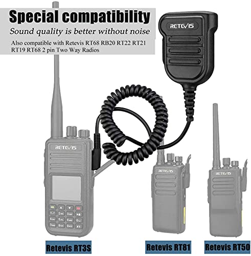 Retevis RT86 RT85 Walkie Talkie Speaker Microphone,IP54 Waterproof Radio Mic with 3.5mm Audio Jack Compatible with Baofeng UV-5R BF-F8HP Retevis RT22 RT21 RT68 RT81 RT3S RT5R RB75 2 Way Radio(1 Pack)