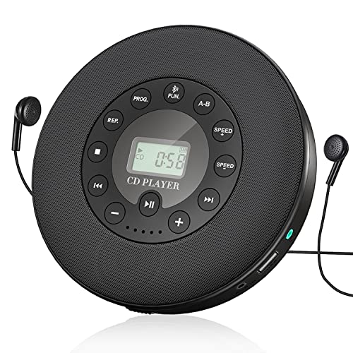 Rechargeable Portable Bluetooth CD Player,Lukasa CD Player Portable,Compact Music CD Disc Player for Car/Travel, Home Audio Boombox with Stereo Speaker & LCD Display,Support CD USB AUX Input,2000mAh