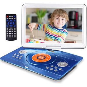 jekero 16.9″ portable dvd player with 14.1″ large swivel screen, dvd player portable with 6 hrs rechargeable battery, mobile dvd player for kids, sync tv, support usb sd card with car charger (blue)
