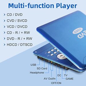 JEKERO 16.9" Portable DVD Player with 14.1" Large Swivel Screen, DVD Player Portable with 6 Hrs Rechargeable Battery, Mobile DVD Player for Kids, Sync TV, Support USB SD Card with Car Charger (Blue)